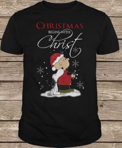 Snoopy And Charlie Christmas Begin With Christ t shirt