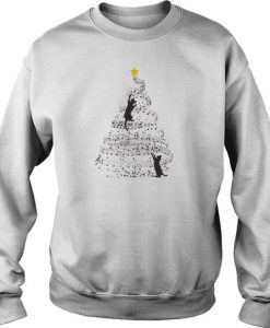 Staves note music christmas tree cat sweatshirt