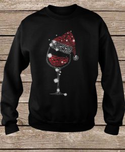 Wine Glass Santa Hat Rhinestone Christmast sweatshirt
