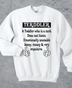 Terddler a toddler who is a turd does not listen emotionally unstable sweatshirt