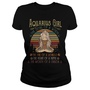 Aquarius girl the soul of a witch the fire of a lioness the heart of vintage t shirt