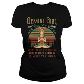 Gemini girl the soul of a witch the fire of a lioness the heart of vintage t shirt
