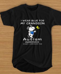 Snoopy and Woodstock I wear blue for my grandson autism awareness t shirt