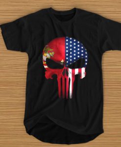 USA Flag American Skull Punisher Veteran Army Marine t shirt