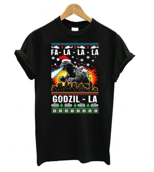 Fa La La La Godzilla ugly Christmas t shirt
