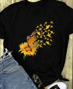 Birds Sunflower butterfly t shirt