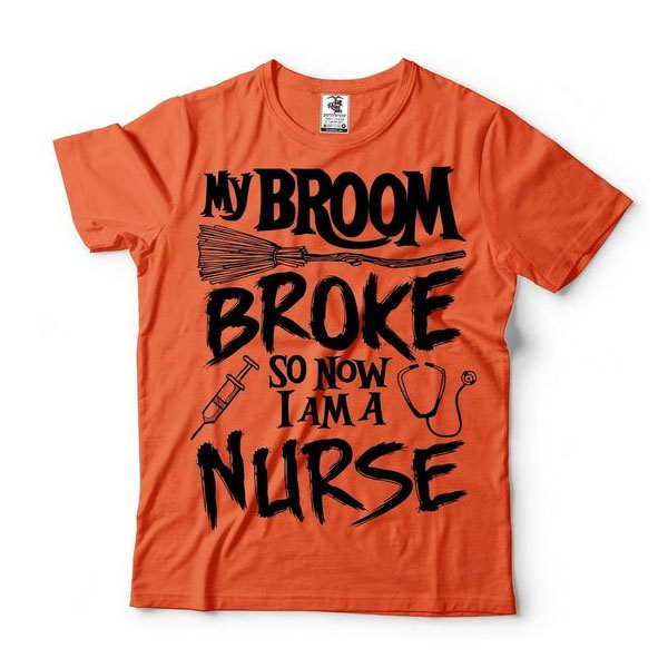 Halloween Broom Nurse Funny t shirt