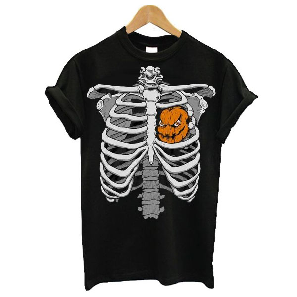 Skeleton Rib Cage Xray Pumpkin Heart t shirt