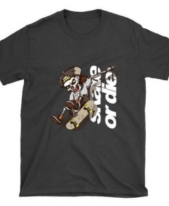 Skeleton Skate or Die Skateboard t shirt