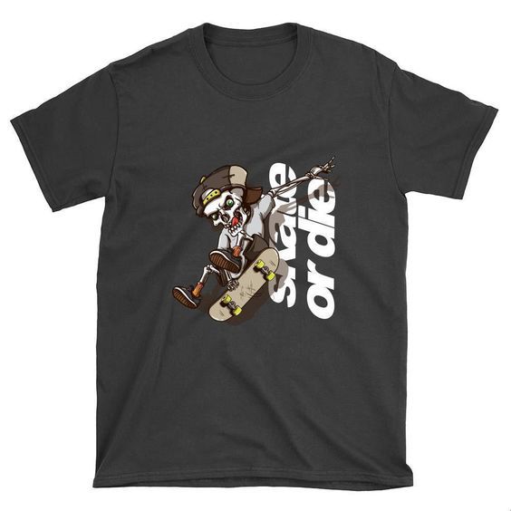 Skeleton Skate or Die Skateboard t shirt