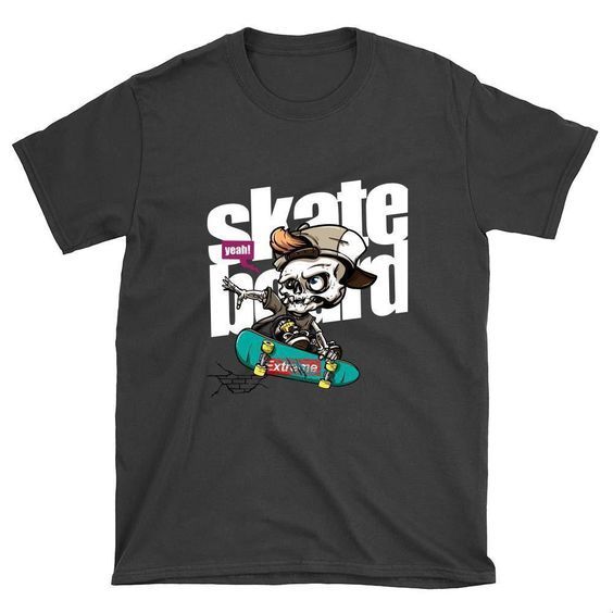 Skeleton with Cap Skateboard t shirt