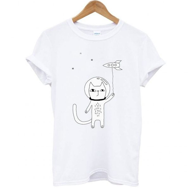 Cat kite rocket space t shirt