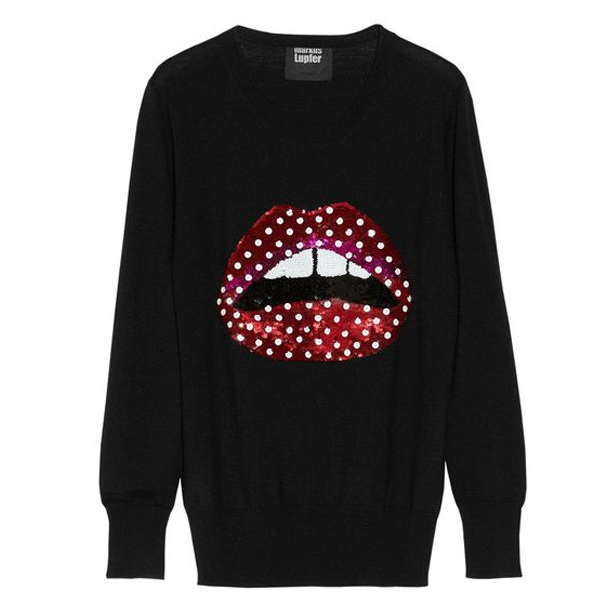 Zoe Ball Sequin Polka Dot Lips sweatshirt