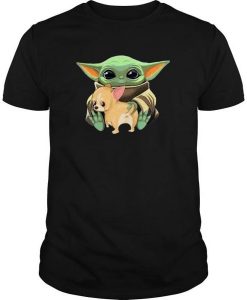 Baby Yoda Hug Corgi Cartoon t shirt