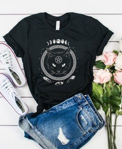 Gothic Moon Phase Witchcraft Cat t shirt