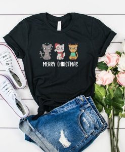 Merry Christmas cat t shirt