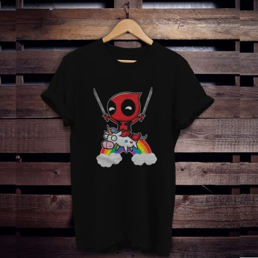 Deadpool riding unicorn metal t shirt