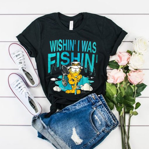 Wishin' I Was Fishin' Vintage 70s Garfield Fishing t shirt